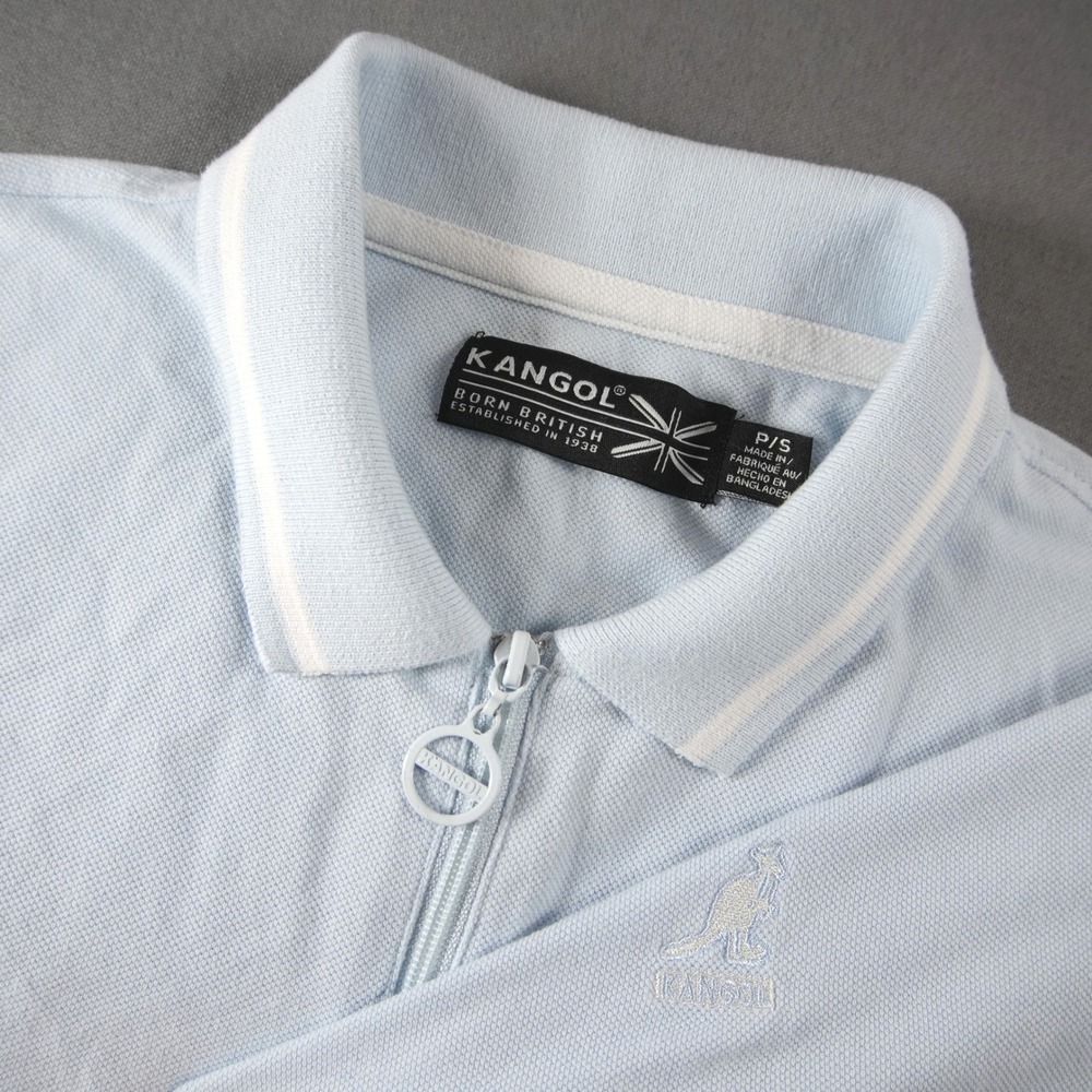 Kangol 1/4 Zip Polo Golf Pique Tipped Short Sleeve Men Polo Shirt S Blue Prep